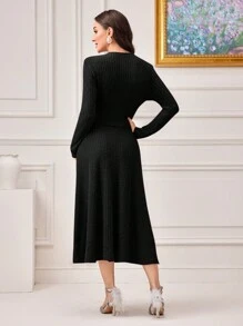 Modelyn Surplice Neck Rib-Knit Solid Dress Dress For Churches Long Evening Dresses - Black - View 2