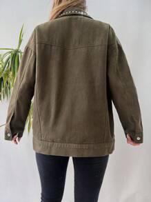 EURMUSE 鐆釘細節牛仔外套,附毛絨襯裡 - 黑色 - 查看 2