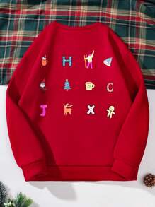 SHEIN Unity Letter& Cartoon Graphic Thermal Lined Sweatshirt Pullover Fall Sweatshirt - Burgundy - View 1