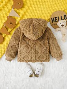 男嬰字母拼貼細節連帽法蘭絨大衣 - 彩色 - 查看 2