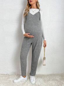 SHEIN Maternity Solid Overall Jumpsuit Without Tee - Light Grey - View 1