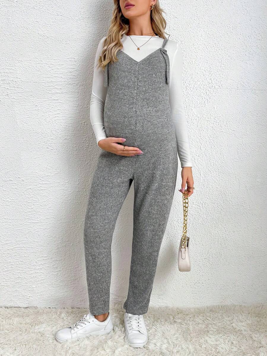 SHEIN Maternity Solid Overall Jumpsuit Without Tee - Light Grey - View 1