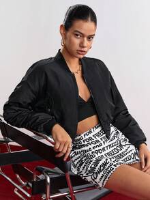 BizChic Chaqueta acolchada de béisbol para mujer - Negro - Ver 8