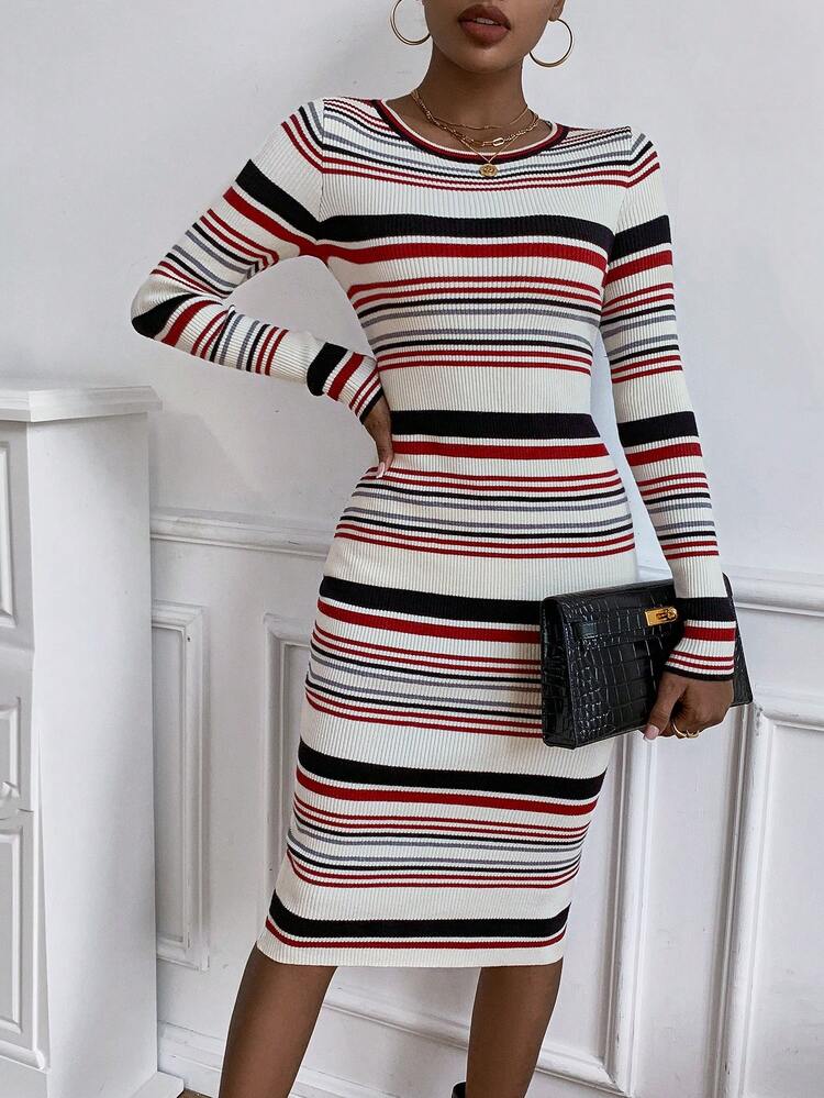 Women's Striped Sweater Dress Fall Cloth For Women