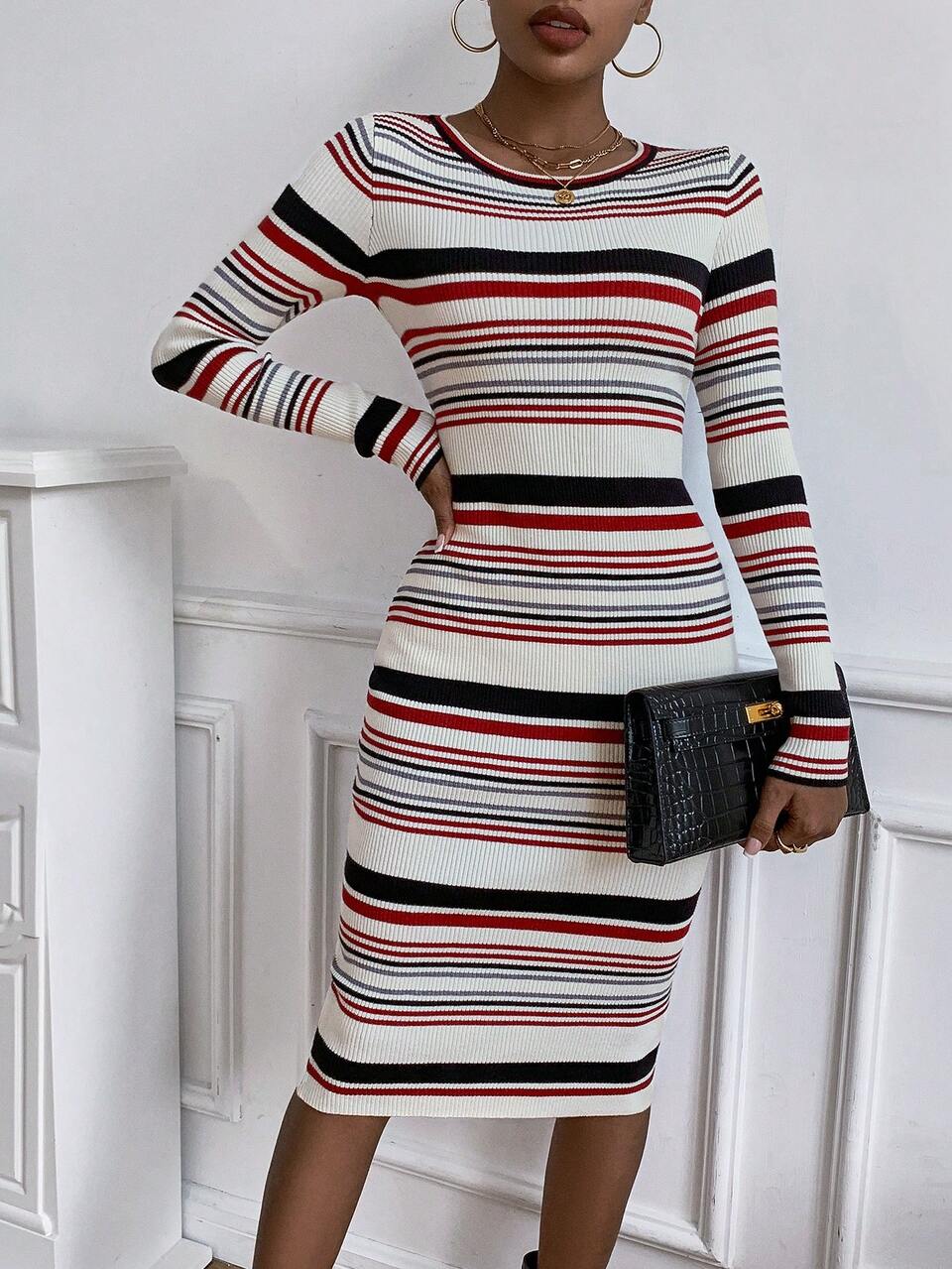 Women's Striped Sweater Dress Fall Cloth For Women