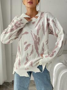 EURMUSE Women'S Printed Drop Shoulder Sweater - Multicolor - View 5