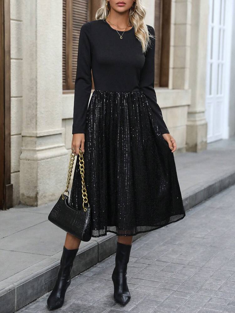 Women's Sequined Patchwork Dress Fall Cloth For Women