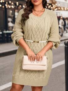 SHEIN Clasi Plus Cable Knit Raglan Sleeve Sweater Dress