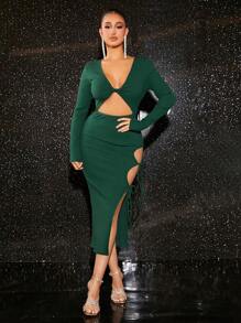 SHEIN SXY Vestido ajustado con abertura con cordón lateral de muslo con abertura