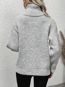 Chiquease Áo len cổ cao dệt kim kiểu vặn thừng, vai rớt, thích hợp cho mùa thu đông. - Xám - Xem 2