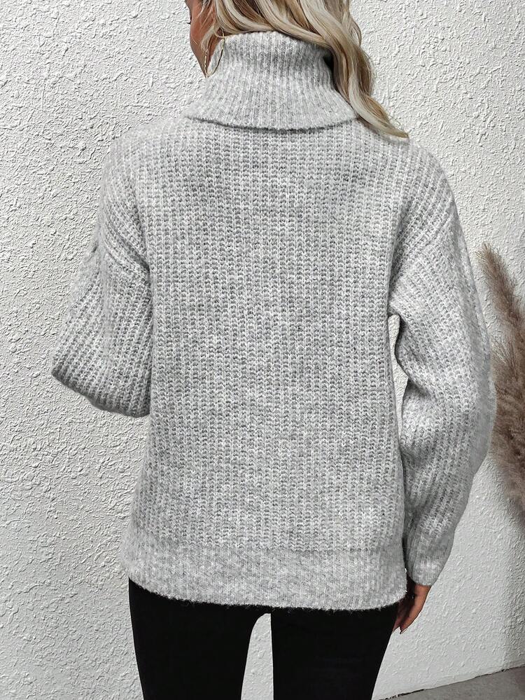 Turtleneck Cable Knit Drop Shoulder Knit Pullover Fall Winter Sweater