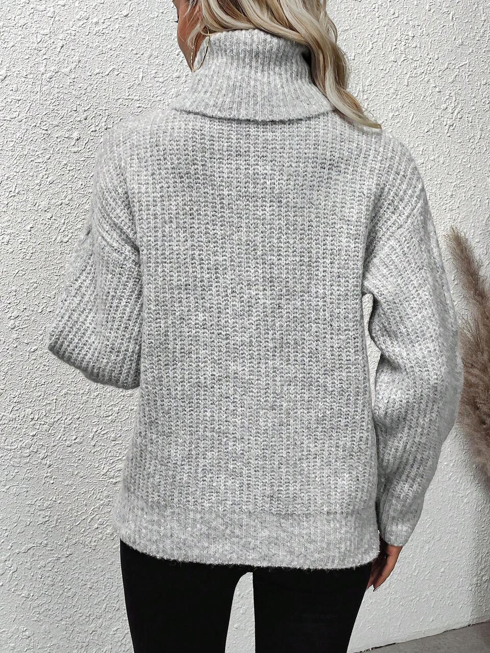 Turtleneck Cable Knit Drop Shoulder Knit Pullover Fall Winter Sweater