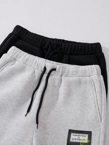SHEIN 男大童2入組字母貼布腰部抽繩衛褲 - 彩色 - 查看 3
