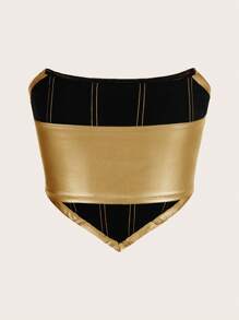 SHEIN ICON Ống da PU Hanky Hem màu vàng - Vàng - Xem 8
