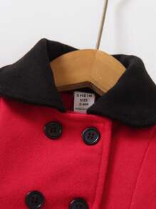 Baby Girl Borg Collar Double Breasted Fold Pleated Detail Overcoat - Multicolor - View 3