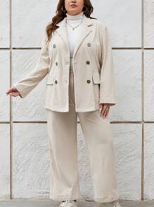 SHEIN Essnce Plus Double Breasted Blazer & Pants - Apricot - View 5