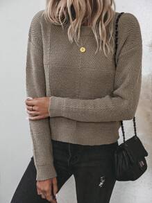 SHEIN LUNE Chất rắn Thả vai Áo len - Màu nâu  Mocha - Xem 5