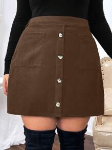 Calvaya 大码女式纽扣裙 - 咖啡棕 - 查看 5