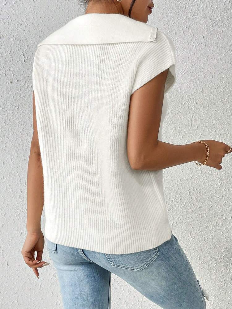 Half Zip Ribbed Knit Sweater Vest