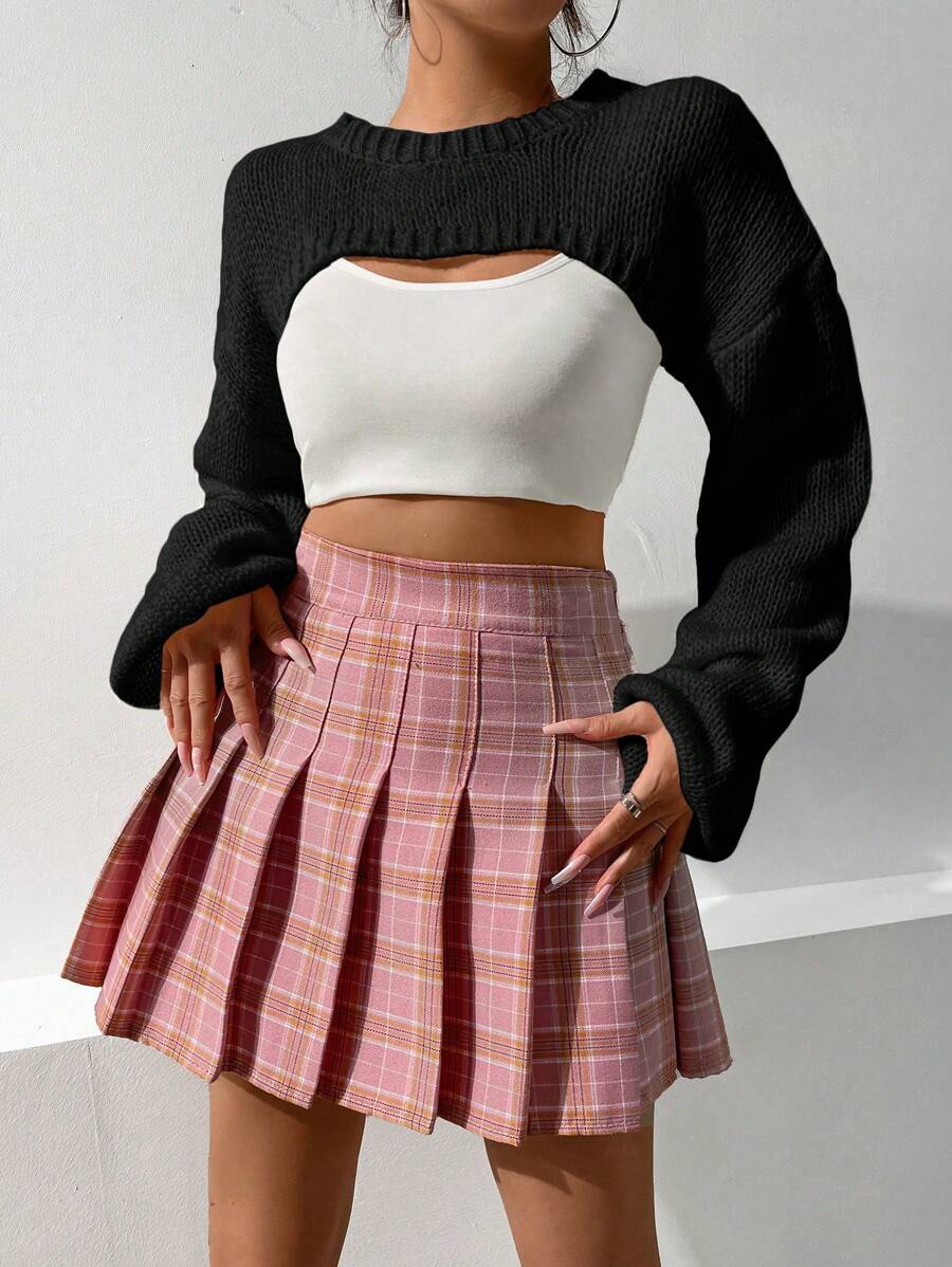 SHEIN Qutie 短休閒套頭衫套頭毛衣 - 黑色 - 查看 1