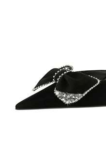 Giày cao gót nữ với nơ đính đá và gót nhọn, giày cao gót gót nhọn - màu đen - Xem 6