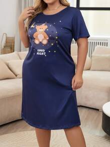 Camisón de pijama con estampado de oso de dibujos animados en talla grande
