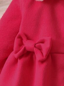 SHEIN 女嬰1入組羊絨領口前蝴蝶結花呢外套&1入組帽