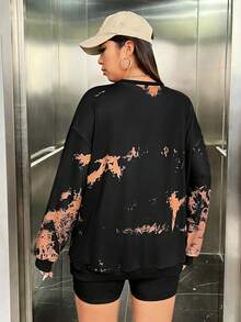 SHEIN EZwear 大碼紮染落肩袖運動衫 - 棕色 - 查看 2