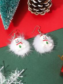 ROMWE 1 đôi Giáng sinh Hoạt hình Mũ , Khăn quàng cổ , Người tuyết & Lông Trái bóng Dangle Hoa tai - Nhiều màu - Xem 1