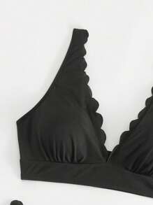 SHEIN Swim Summer Beach Women's Ruffle Edge Bikini Set - Black - View 5