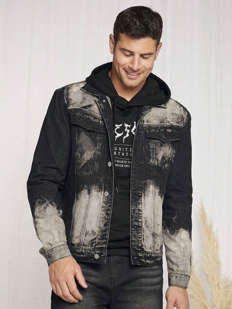 Men Tie Dye Flap Detail Denim Jacket