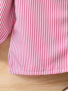 Baby Girls' Striped Collared Shirt With Ruffle Hem, Spring And Autumn - Pink - View 6