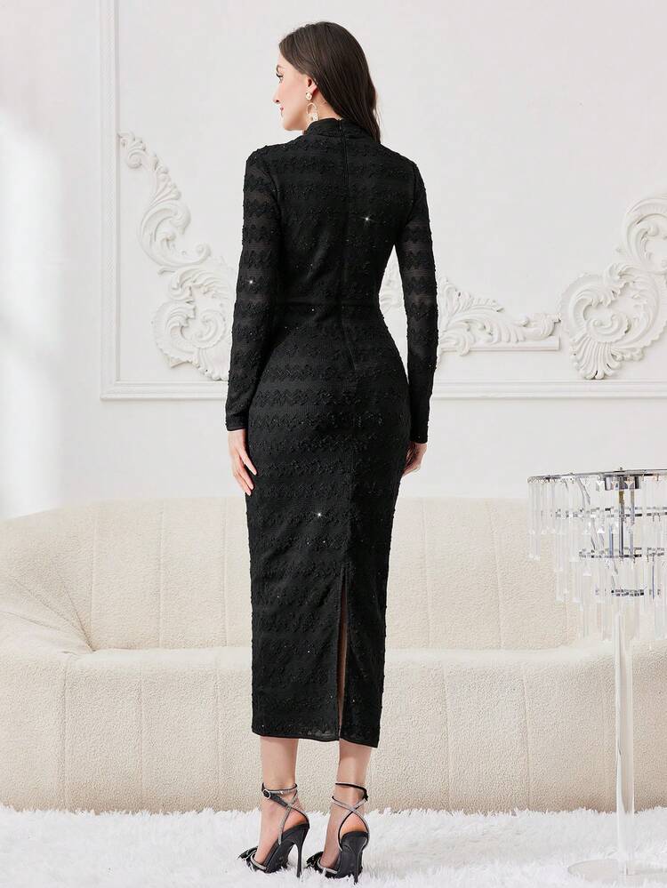 Women's Stand Collar Back Slit Dress