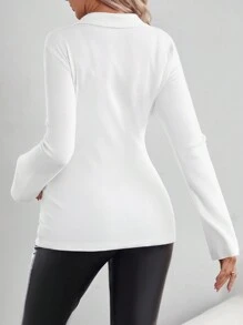 SHEIN Thai sản Chuông Có màu sắc Sọc Áo thun Với Vòng cổ - trắng - Xem 2