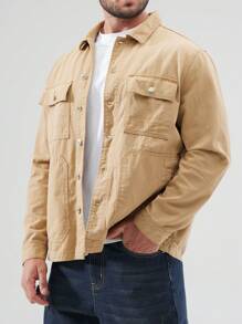 Manfinity Homme Men's Plus Size Turn Down Collar Denim Jacket - Brown - View 6