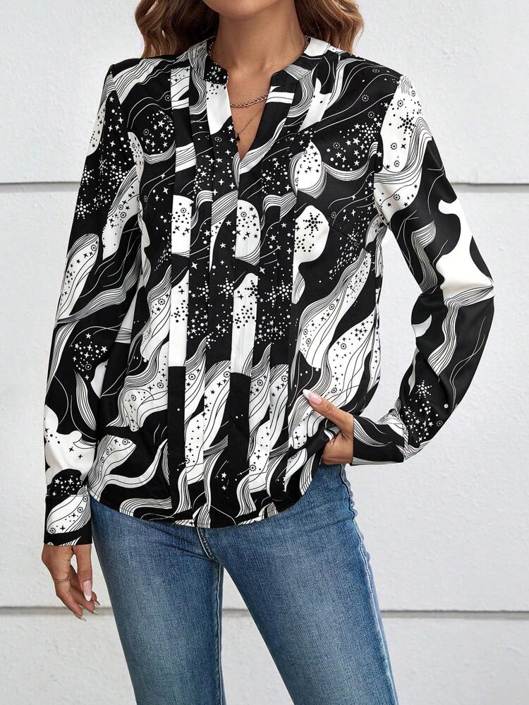 Allover Print Notched Neck Blouse