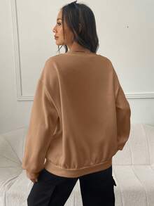 SHEIN EZwear Figure & Slogan Graphic Drop Shoulder Sweatshirt - Brown - View 2