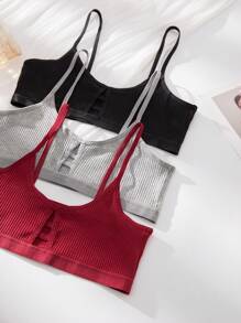 3sets Solid Rib Lingerie Set, Bra & Panty Set - Multicolor - View 4