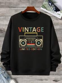 Nam Plus Đồ họa Chữ cái Lót nhiệt Áo nỉ - màu đen - Xem 1