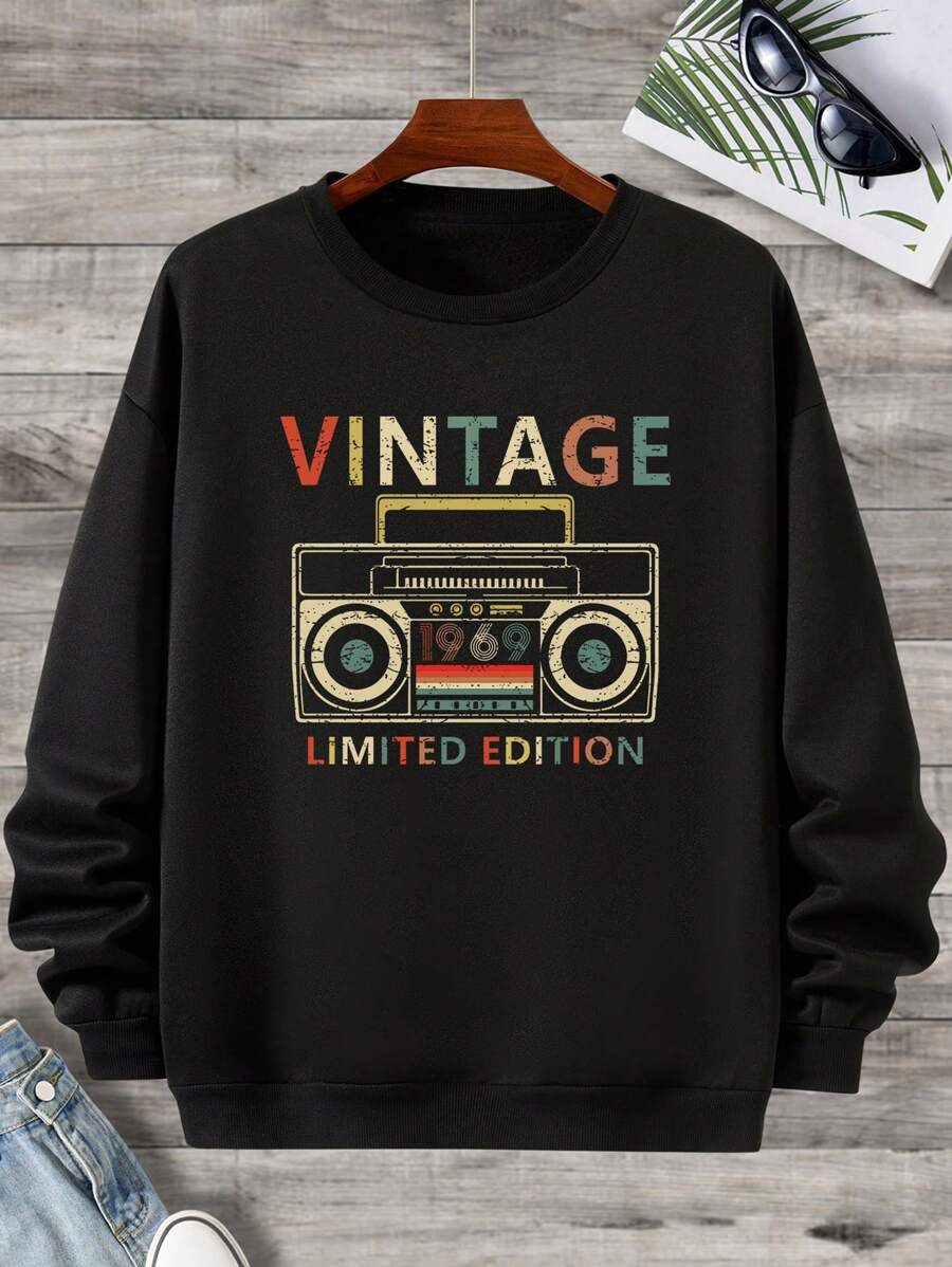 Nam Plus Đồ họa Chữ cái Lót nhiệt Áo nỉ - màu đen - Xem 1