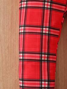 SHEIN 女小童格紋印花緊身打底褲