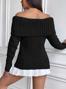 SHEIN Unity Women's Off Shoulder Sweater,Long Sleeve Tops Knit Pullover Fall Winter Sweater - Black - View 2