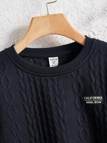 SHEIN Cậu bé Tween Chi tiết Patched thư Thả vai Áo chui đầu - Màu xanh hải quân - Xem 3