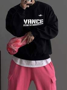 DAZY Nam Đồ họa Chữ cái Thả vai Áo chui đầu Without Tee - màu đen - Xem 5