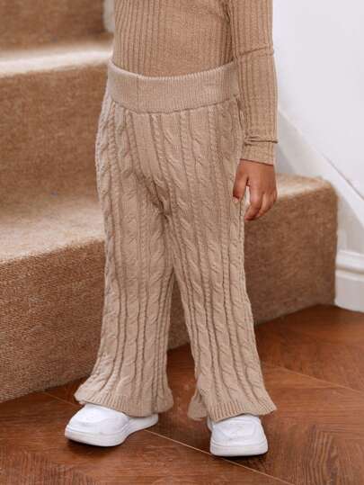 SHEIN Pantalones De Punto De Ochos Unicolor Para Bebé Niña