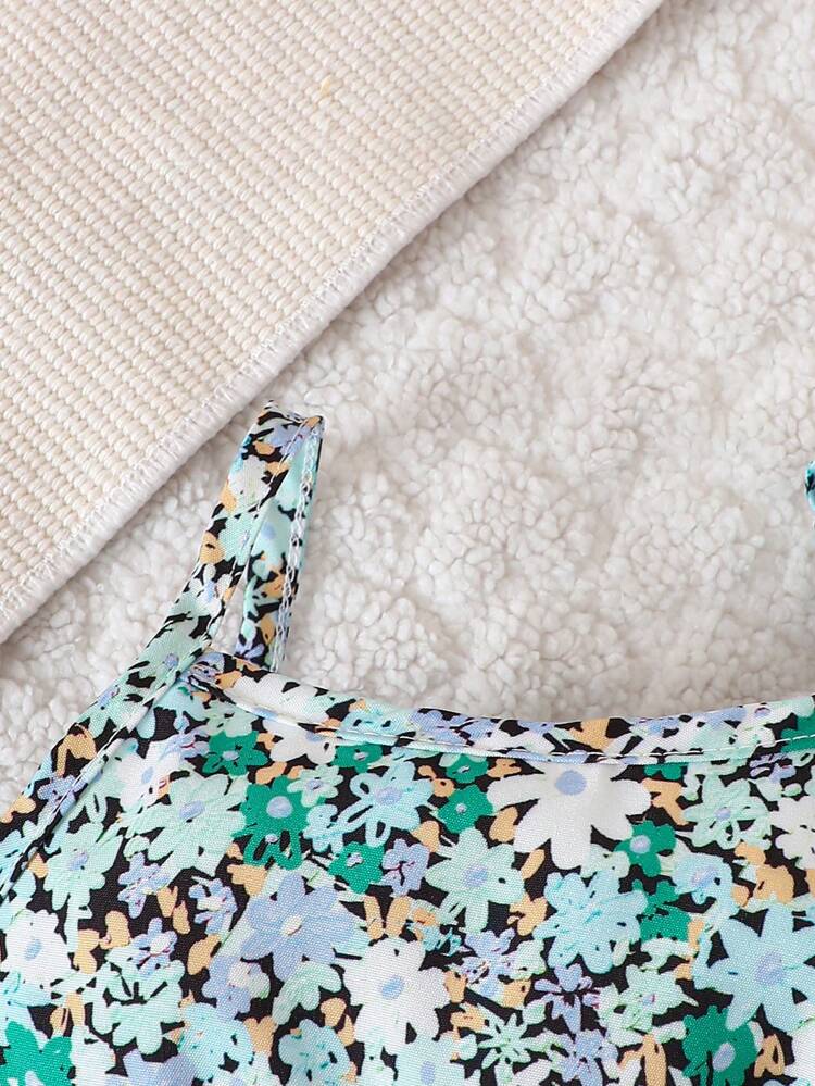 女の子赤ちゃん 花柄プリント ベルト キャミドレス & フラップ詳細 ジャケット