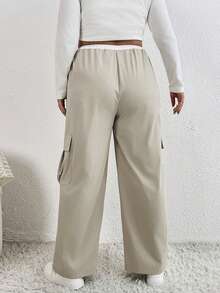 SHEIN Essnce 大碼褲子 - 卡其色 - 查看 2