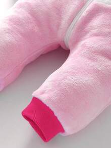 Baby Girl Cartoon 3D Ear Design Hooded Flannel Costume Jumpsuit - Pink - View 6