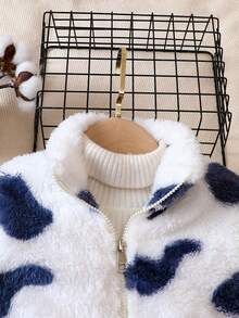 SHEIN Young Girl Cow Pattern Zip Up Coat Without Sweater - Multicolor - View 7