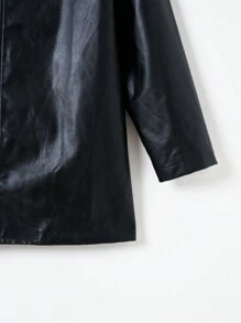 SHEIN EZwear Drop Shoulder Zip Up PU Leather Coat - Black - View 3